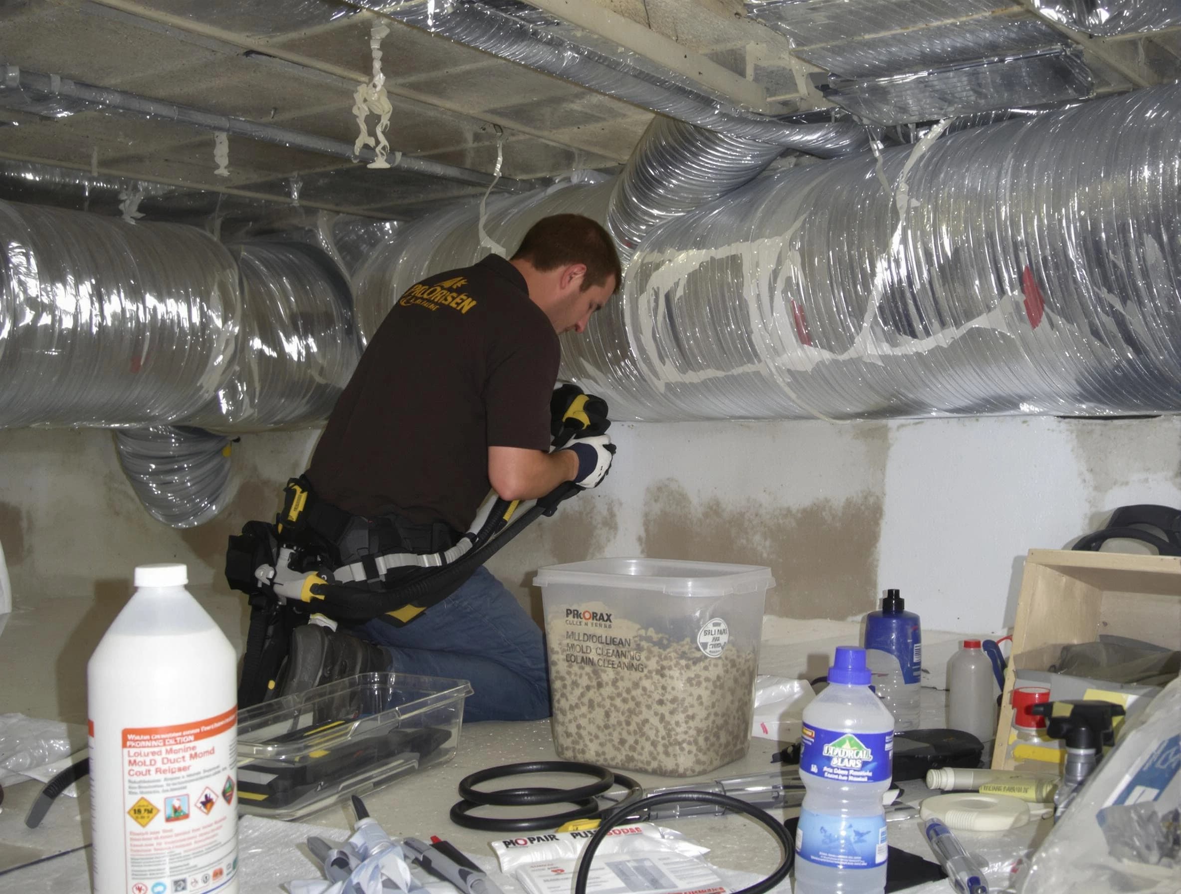 Cranston Air Duct Cleaning specialist performing professional mold removal from air ducts in Cranston