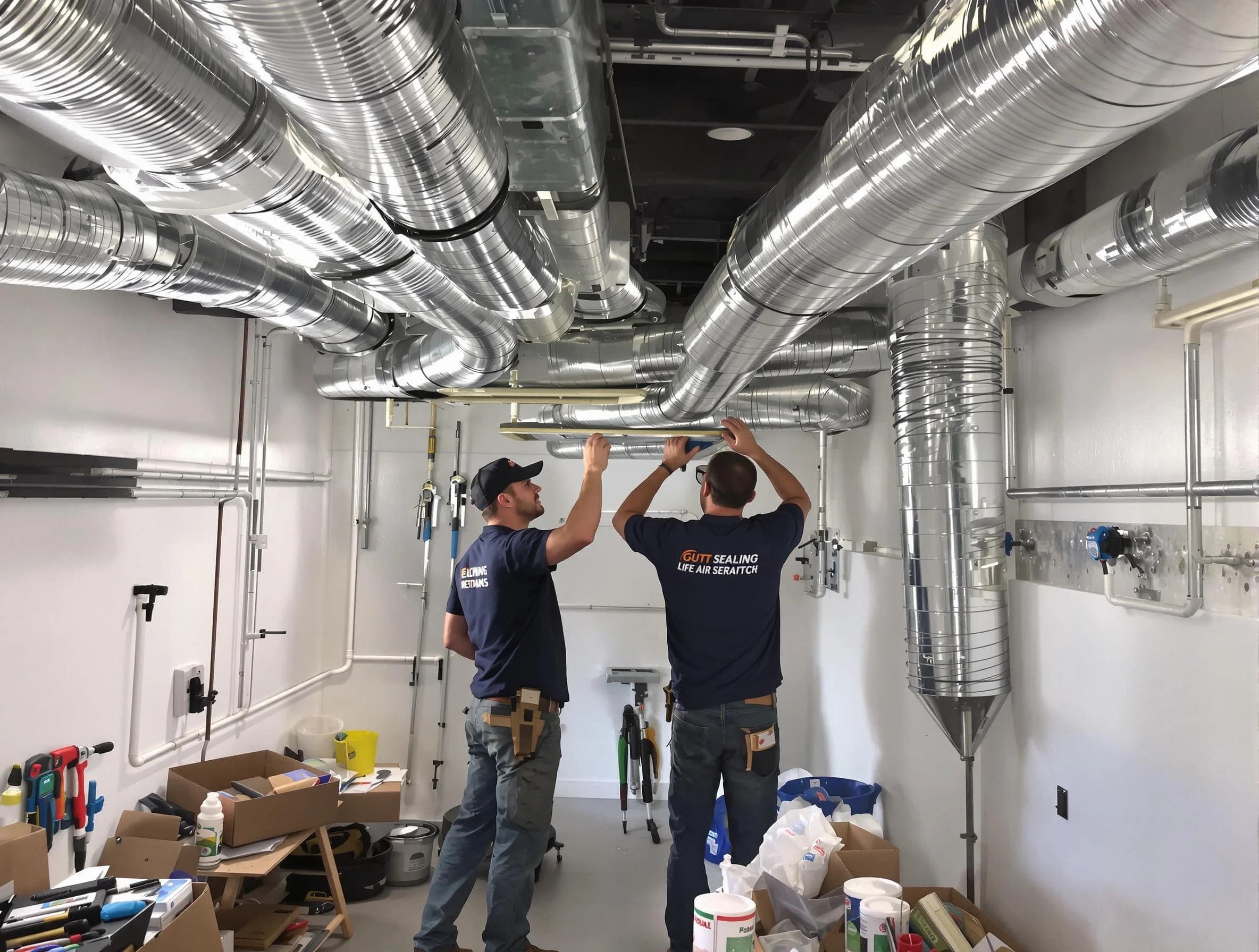 Cranston Air Duct Cleaning technician applying professional duct sealing solutions in Cranston
