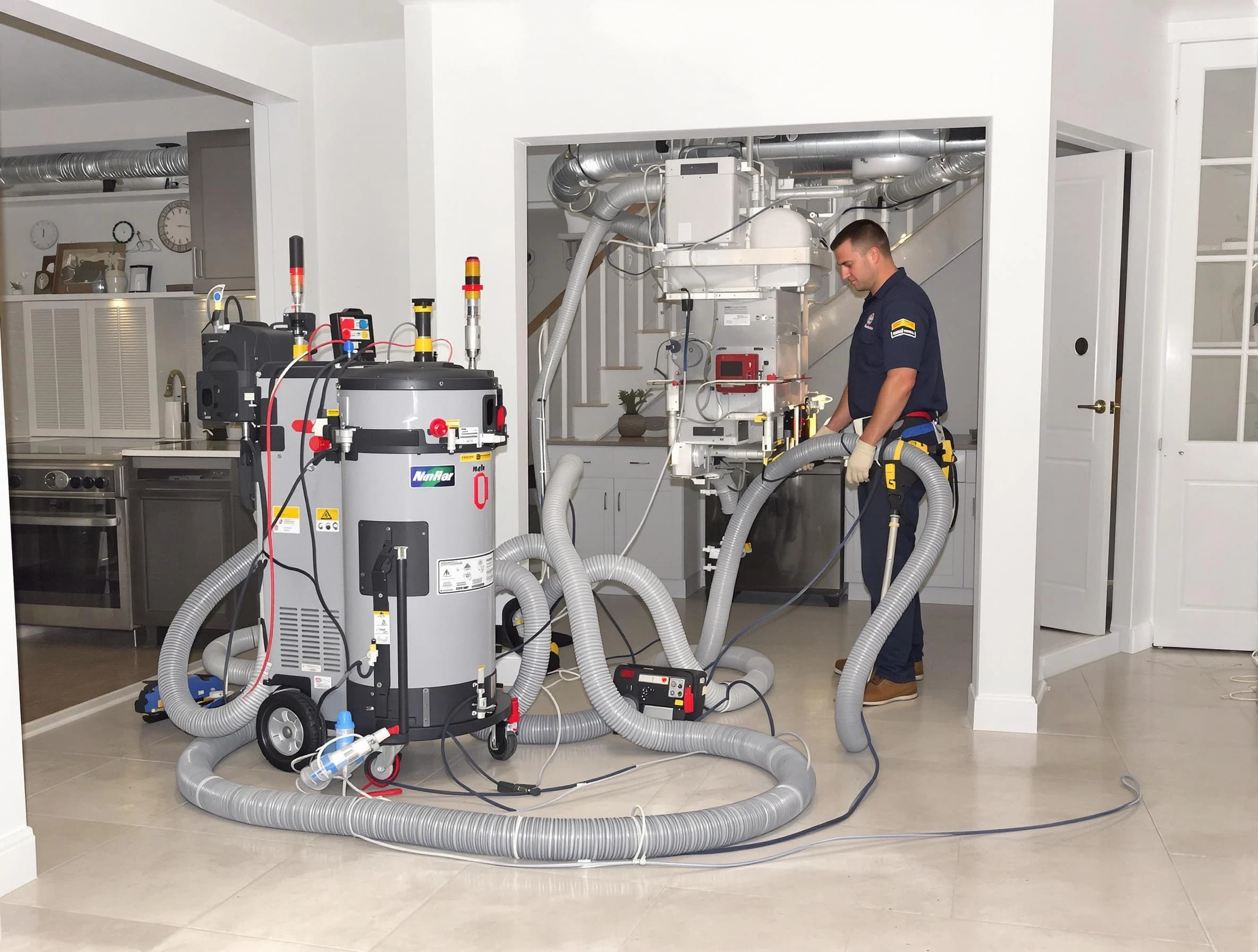 Cranston Air Duct Cleaning technician operating negative pressure cleaning equipment for thorough duct maintenance in Cranston