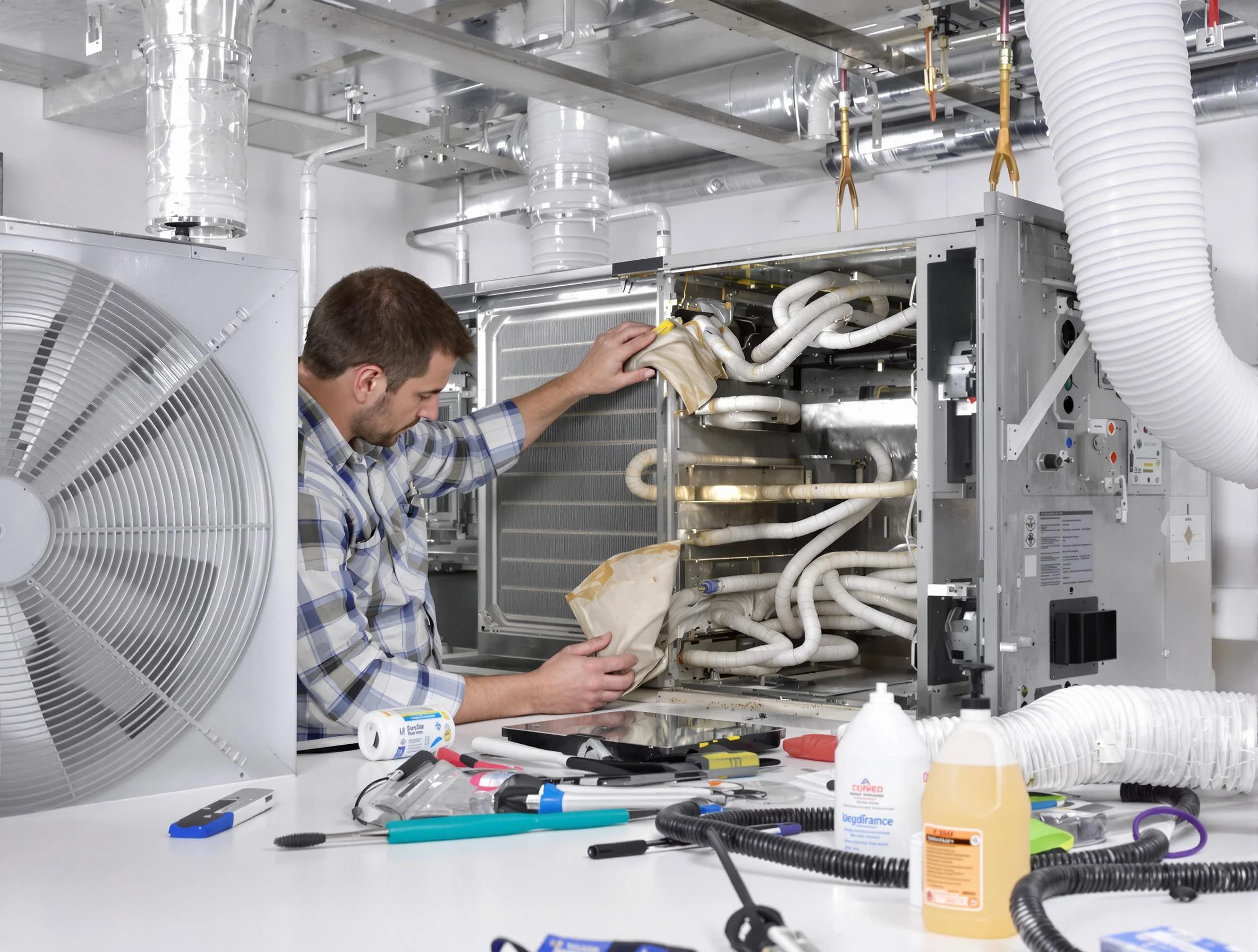 Cranston Air Duct Cleaning specialist performing precision AC coil cleaning in Cranston