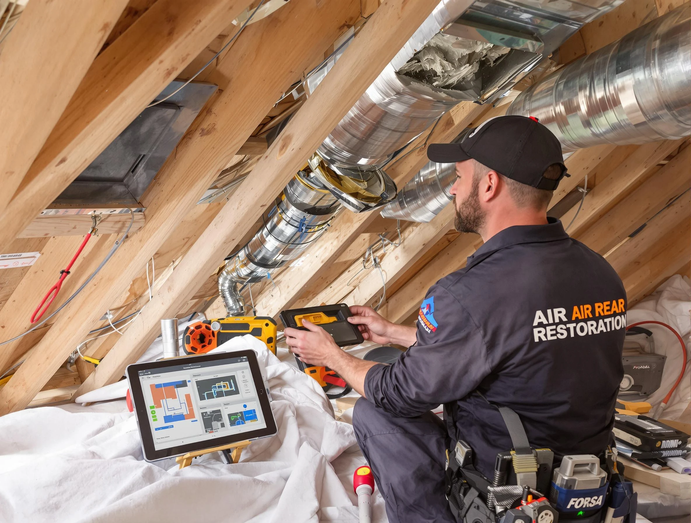 Cranston Air Duct Cleaning technician performing precise duct repair work in Cranston