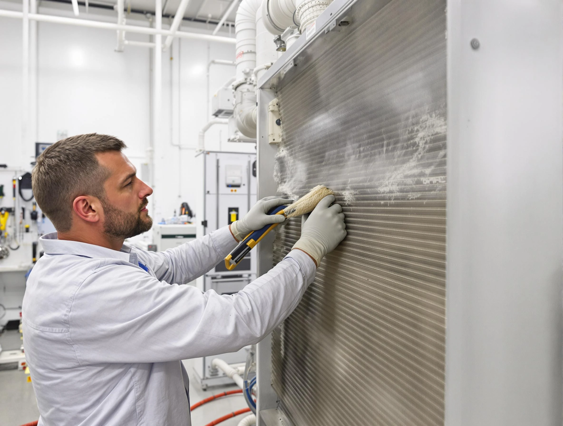 Cranston Air Duct Cleaning technician performing precision commercial coil cleaning at a Cranston business